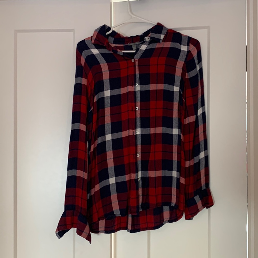 Red and blue plaid button up